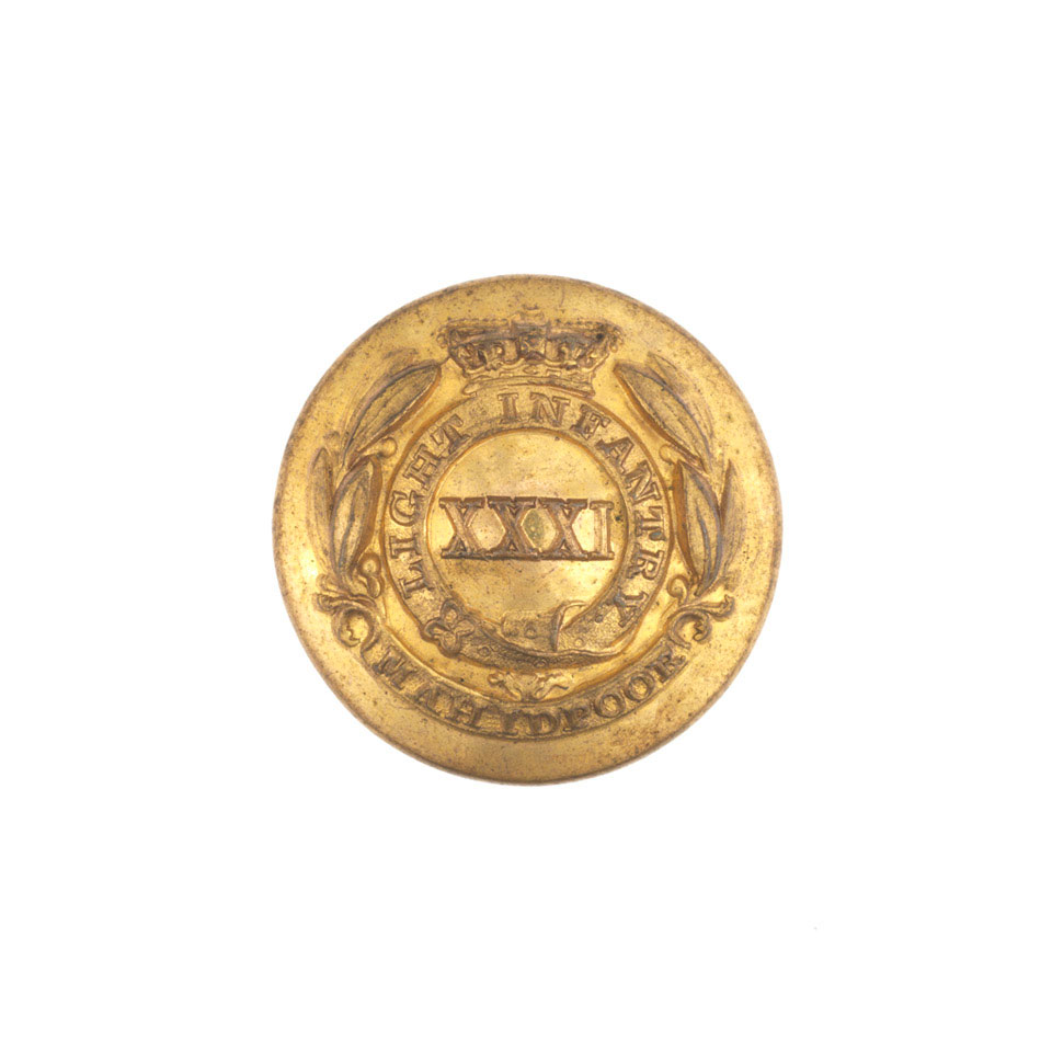 Button, 31st (Trichinopoly) Regiment of Madras Light Infantry, pre-1892 ...