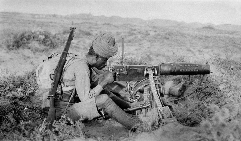 Naik Shahamad Khan, 89th Punjabis, manning a Vickers-Maxim .303 machine gun, Mesopotamia, 1916 (c)