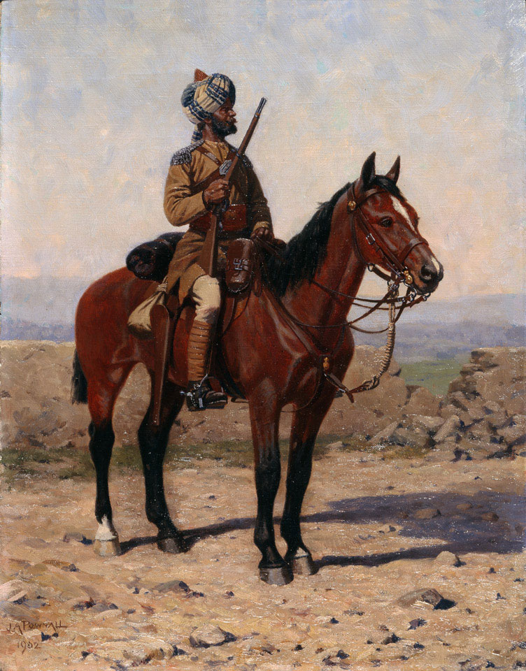 A mounted sowar in drab full dress, Guides Cavalry, 1902 (c)