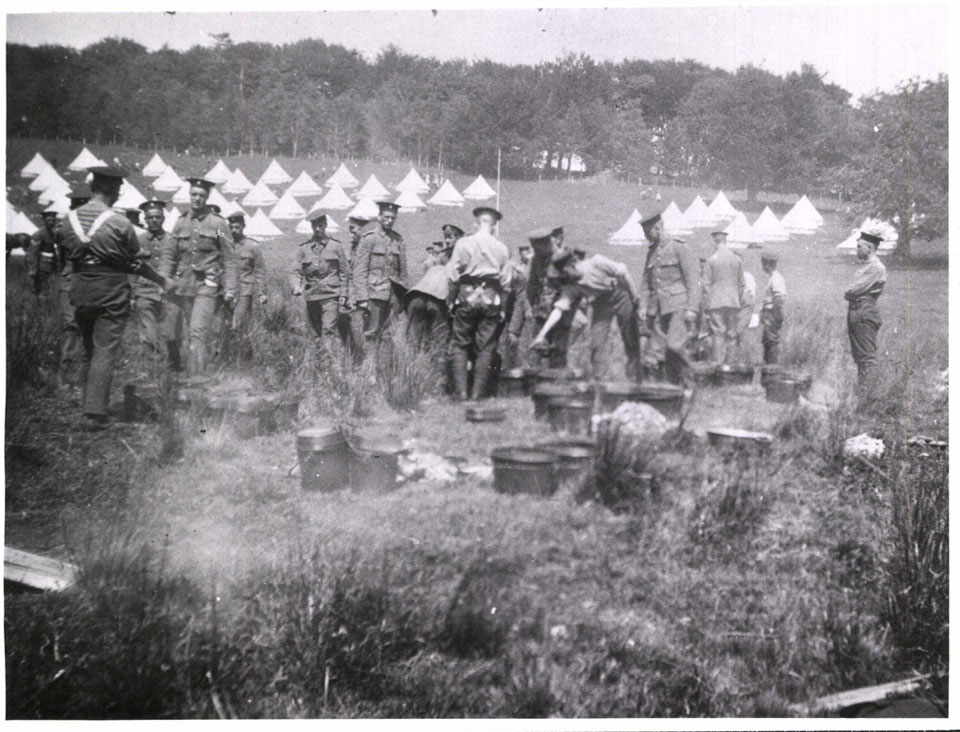 1st Battalion The Princess Victoria's (Royal Irish Fusiliers) cooking at Belterbet camp in County Cavan, 1908