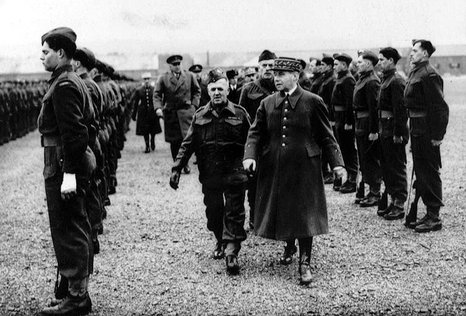 General Gamelin, the French Commander-in-Chief, inspects Canadian troops at Aldershot, 1939