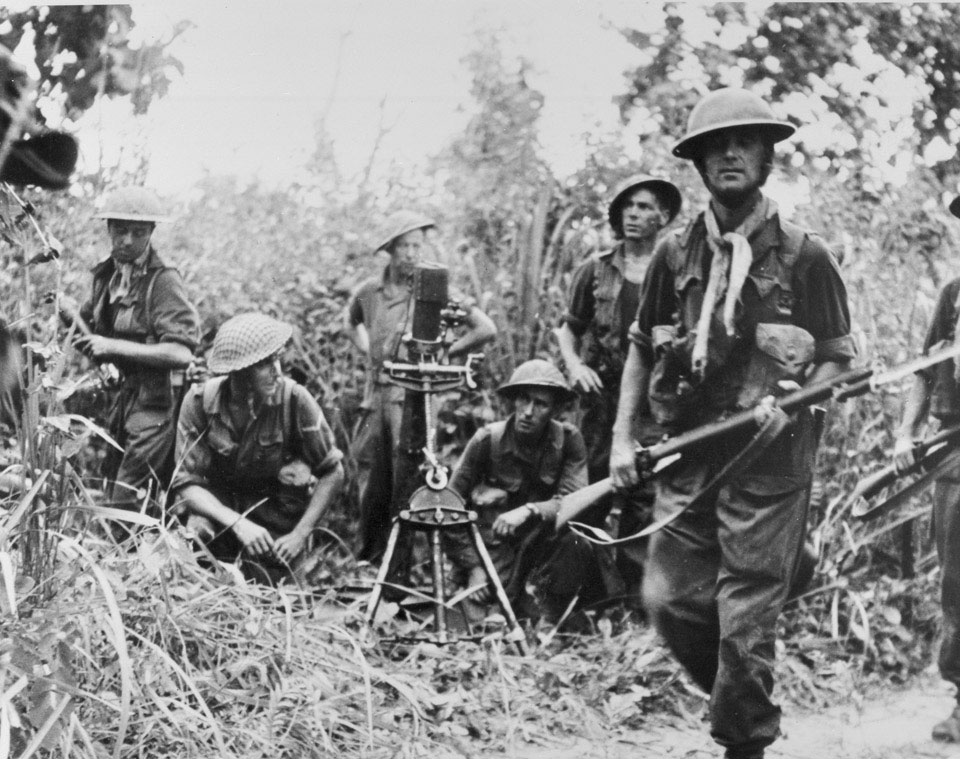 A British mortar crew in action, Burma, 18 October 1944