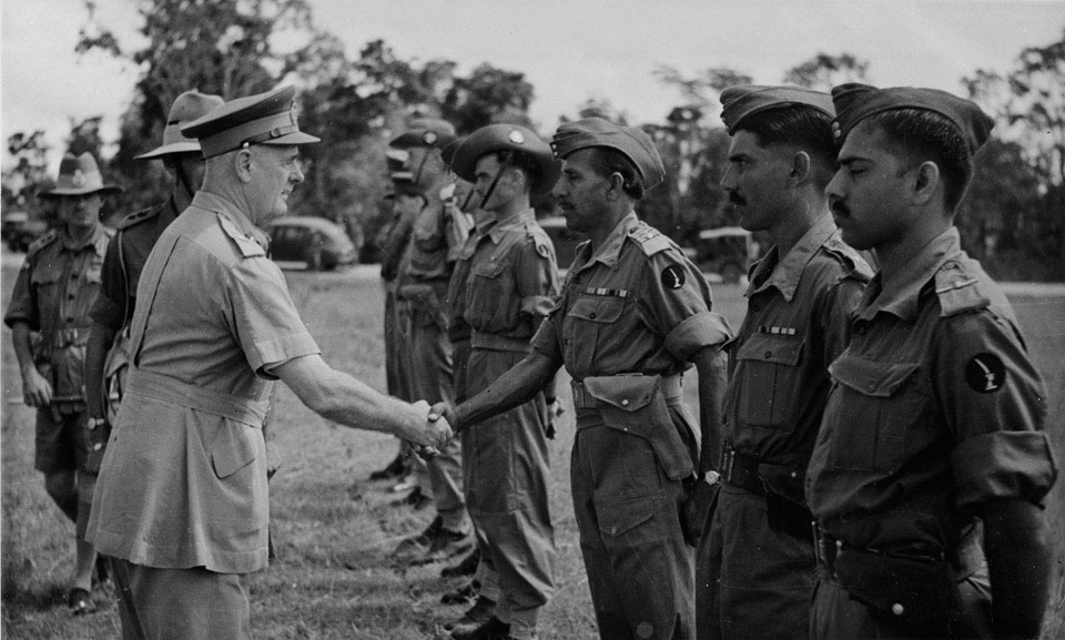 General Sir Archibald Wavell, Commander-in-Chief India and Commander of ABDA, greeting officers and men of 20th Indian Division, 1942 (c)