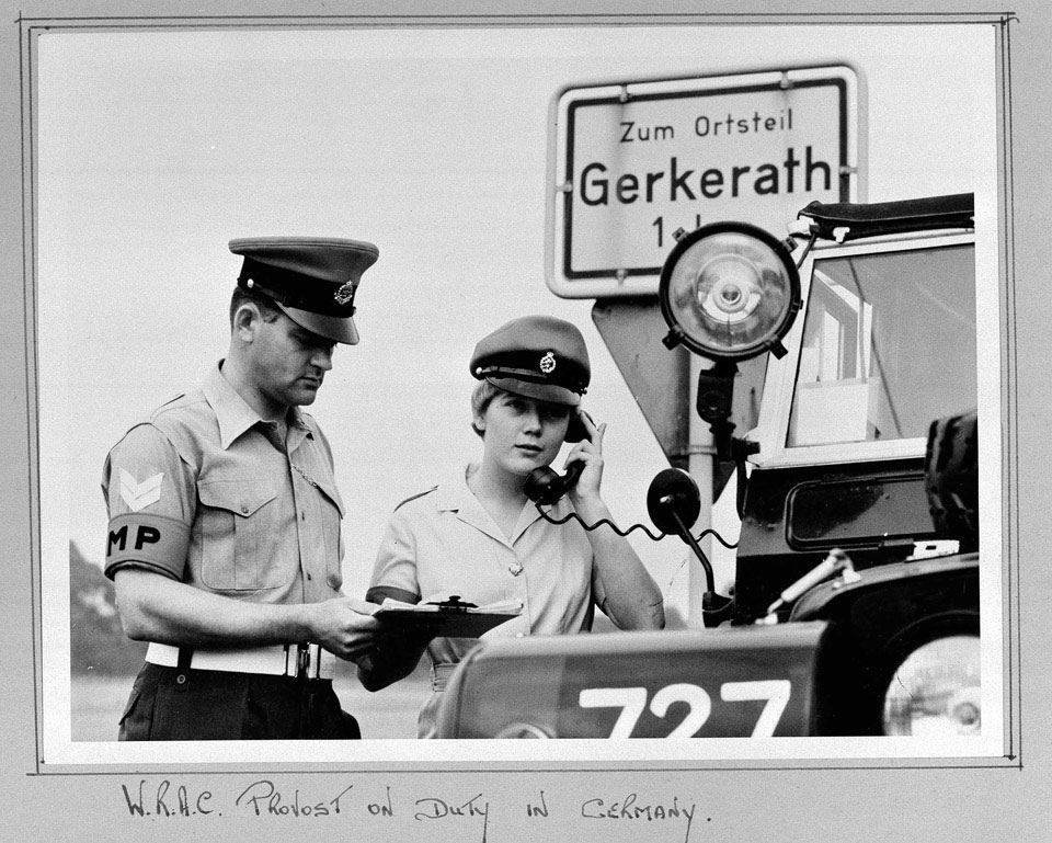 'W.R.A.C. Provost on duty in Germany', a Women's Royal Army Corps military policewoman on duty in Gerkerath, 1970 (c)