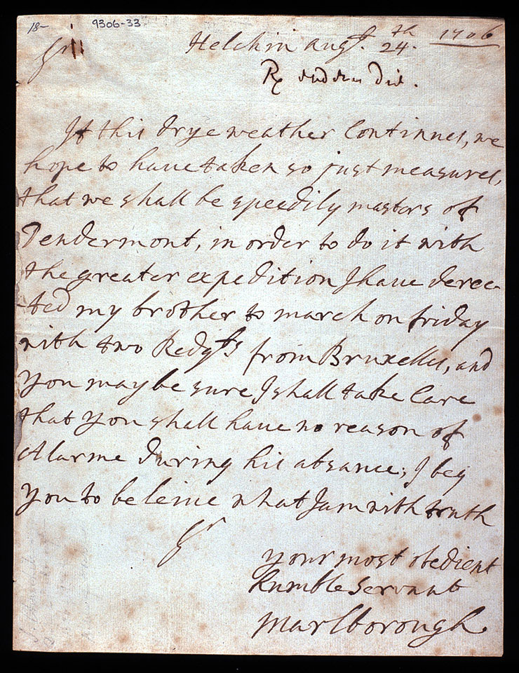 Letter by the Duke of Marlborough, Siege of Dendermonde, 1706