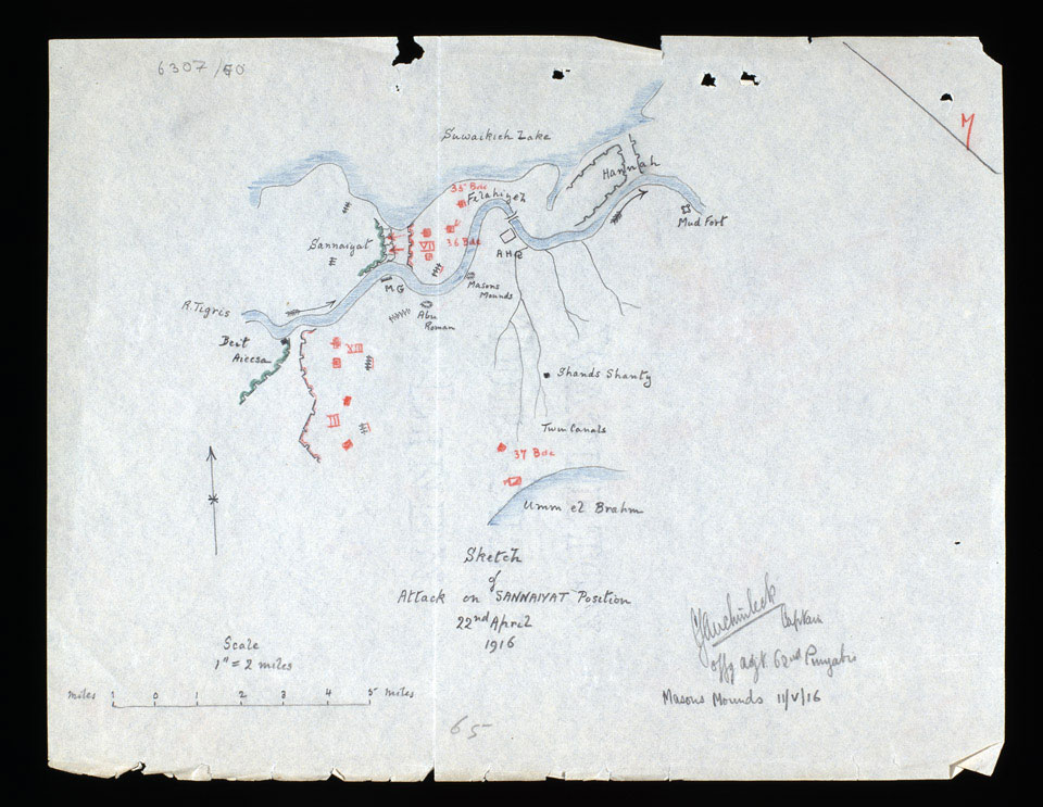 Sketch of attack on the Sannaiyat Position, 22 April 1916