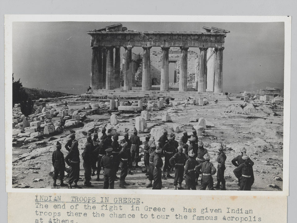 Indian troops touring the Acropolis, Athens, 1944