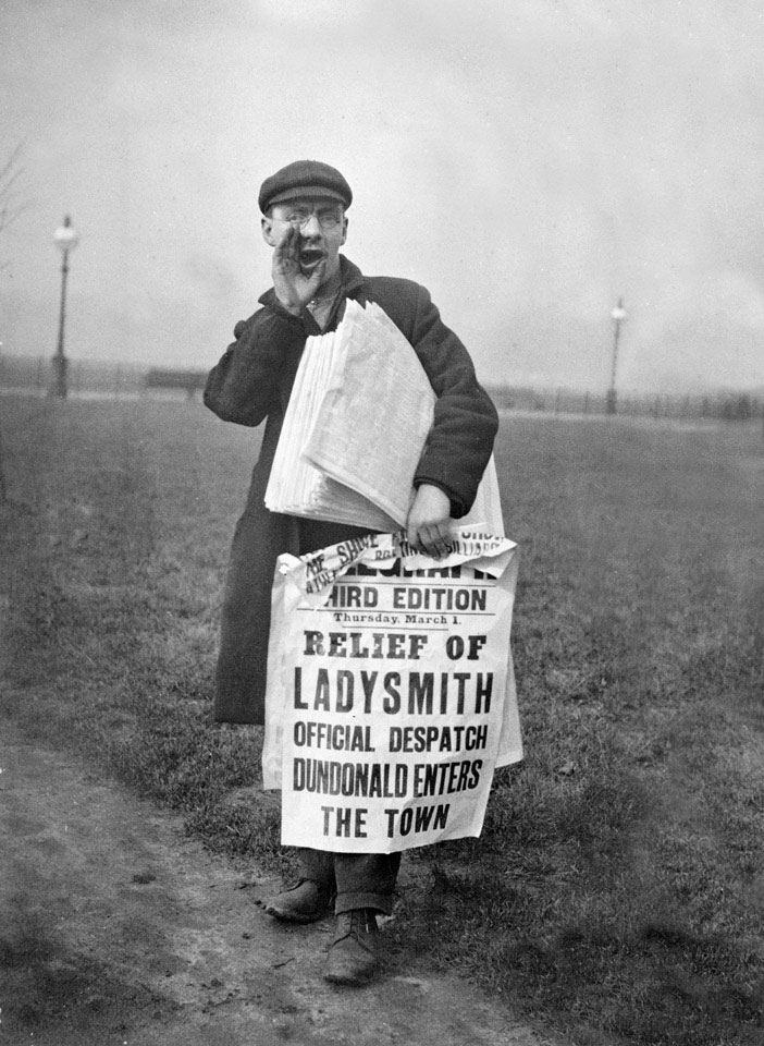 Newspaper salesman, announcing news of the Relief of Ladysmith, 1 March
