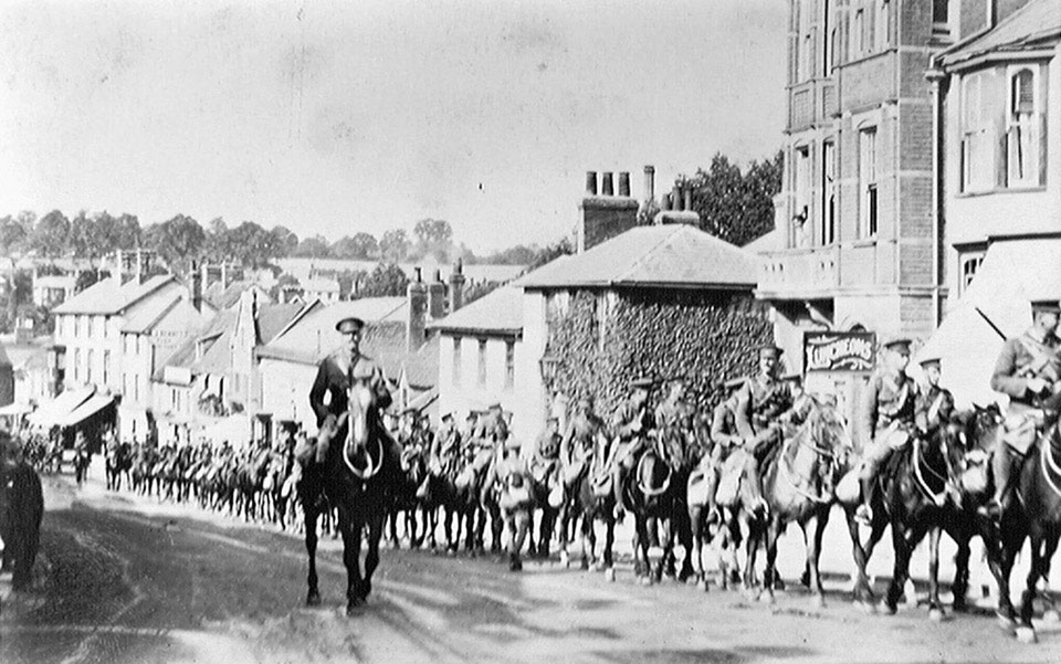 A column of the 2/1st Hertfordshire Yeomanry on the march to war stations, August 1914