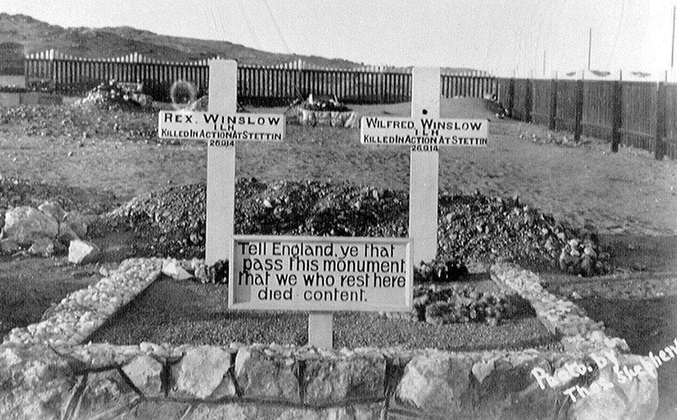 The grave of the Winslow brothers, Imperial Light Horse troopers killed at Stettin in September 1914