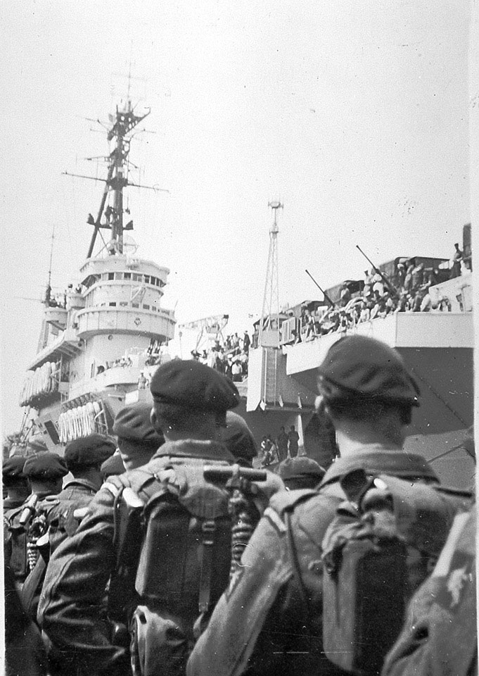 3rd Battalion The Parachute Regiment, boarding HMS 'Triumph' at Portsmouth bound for Cyprus, 4 June 1951