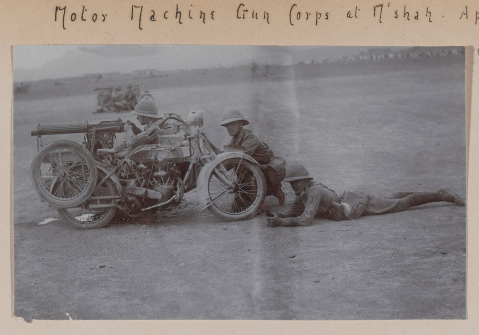 A motor cycle machine gun team, North West Frontier of India, 1919 (c)