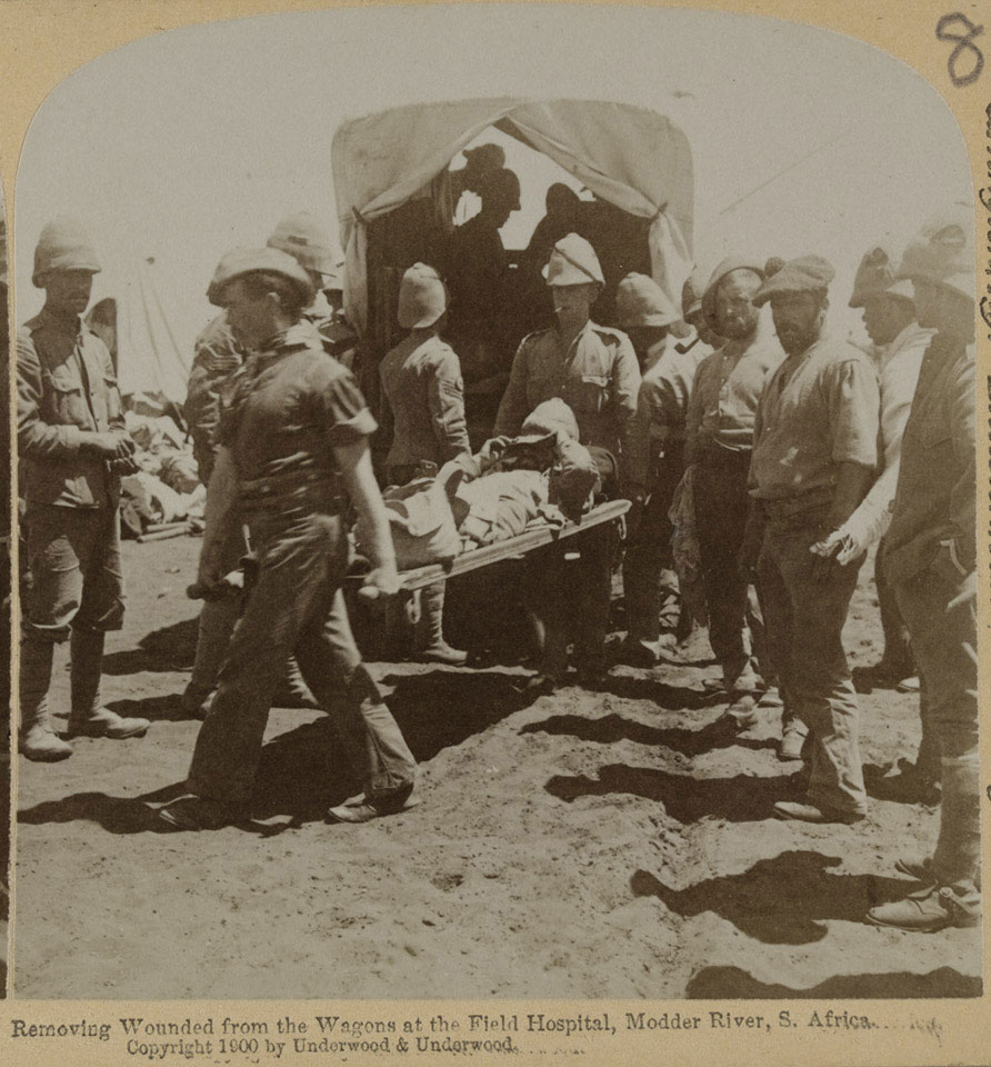 Wounded arriving at field hospital, Modder River, South Africa, 1900 (c)