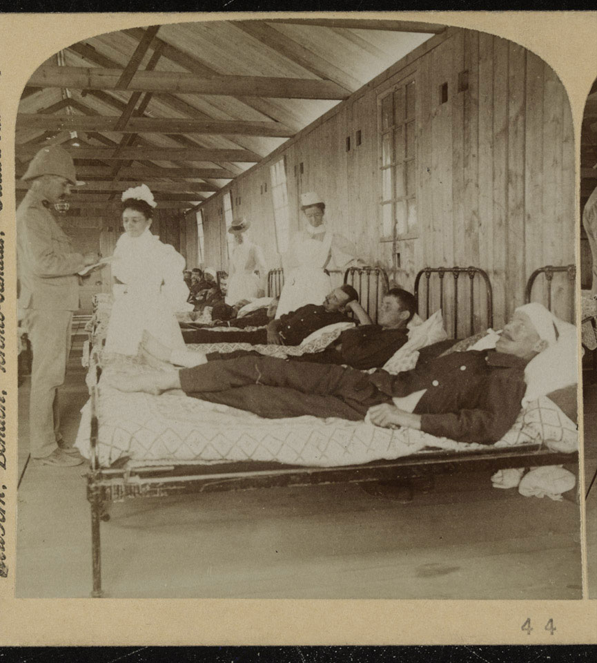 'Telling the Surgeon how the light cases are getting on, Orange River Hospital, S. Africa.', 1899 (c)