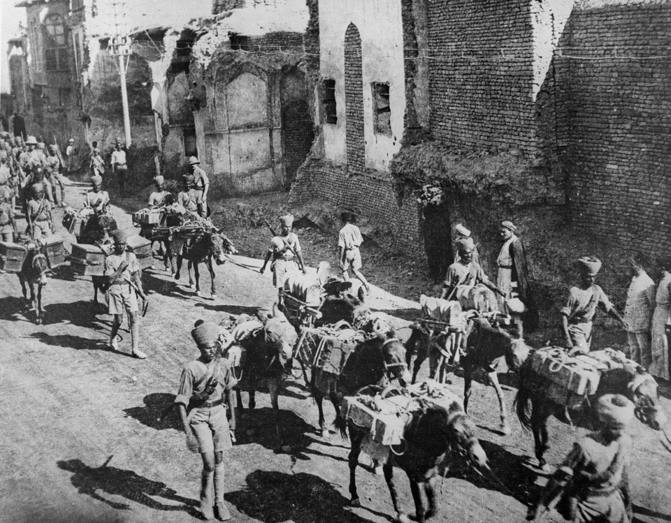 Indian donkey transport, New Street, Baghdad, 1917
