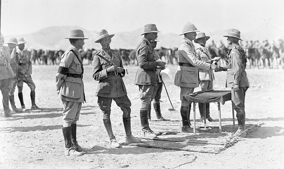The presentation of medals to troops of ANZAC Mounted Division by General Sir Edmund Allenby, 1918
