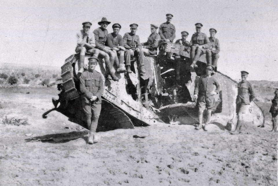 Wrecked British Mark I tank, 'War Baby', Gaza, 1918