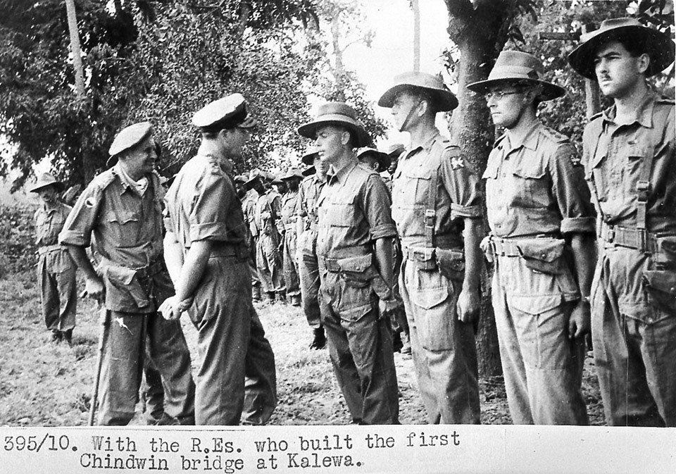 Admiral Lord Louis Mountbatten with the Royal Engineers who built the first Chindwin bridge at Kalewa, 1944 (c)