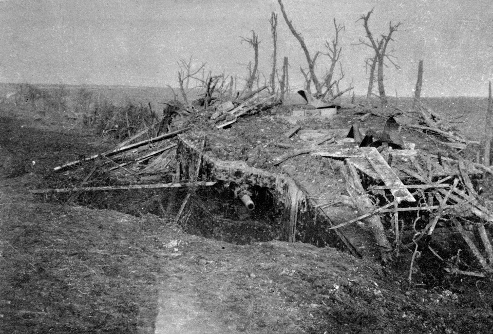 Bogged down tank at Beaumont Hamel, November 1916