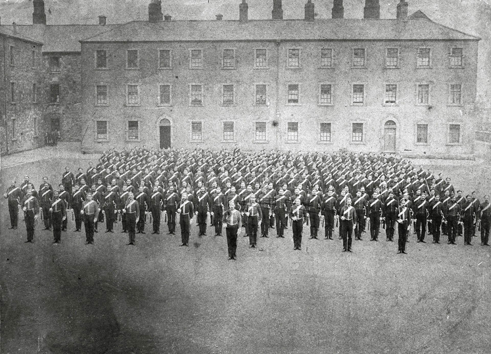 6th (Inniskilling) Dragoons drawn up for parade at the Royal Barracks, Dublin, February 1875
