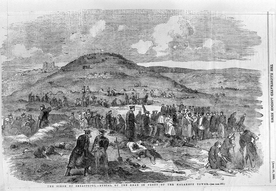 'The Siege of Sebastopol - Burial of the dead in front of the Malakoff Tower, 24 March 1855'