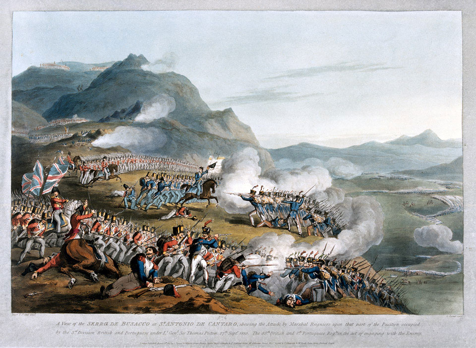 View of the Sierra de Busaco at St. Antonio de Cantaro, showing the attack by Marshal Reigniers [sic]', 1810