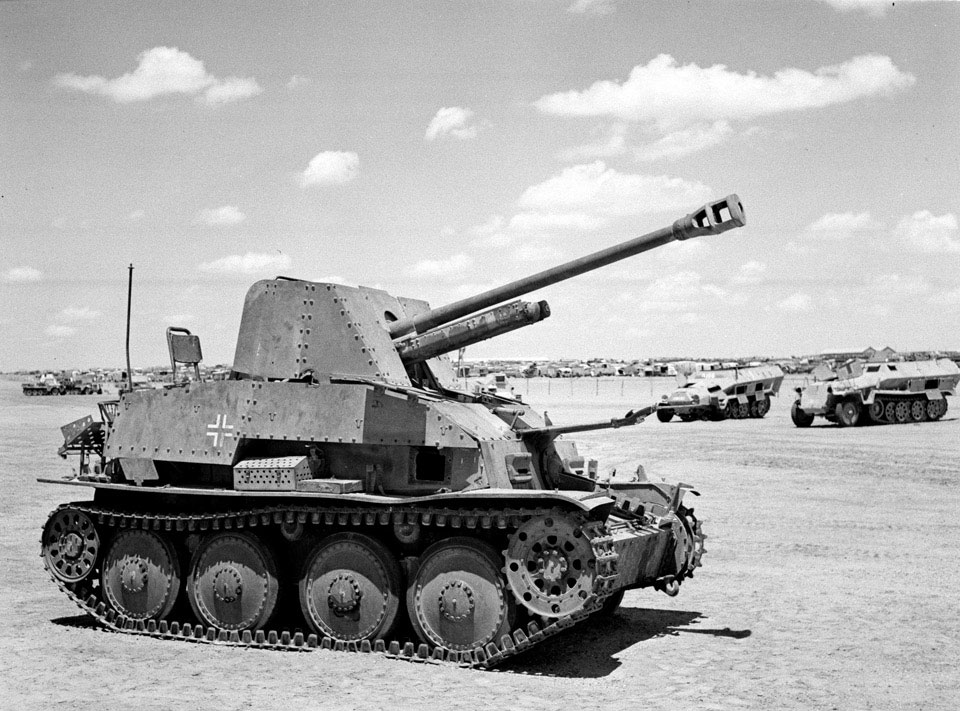 Captured German Marder III self-propelled gun, North Africa, 1943 (c ...