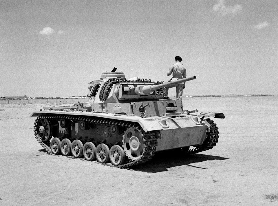 A captured German Panzer Mk III tank, North Africa, 1942 (c)